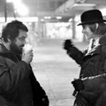Stanley Kubrick et Malcolm McDowell sur le tournage d'Orange mécanique